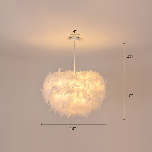 Goose Feather Dome Ceiling Light Fixture Simplicity White Hanging Pendant for Bedroom White 14" Clearhalo 'Ceiling Lights' 'Modern Pendants' 'Modern' 'Pendant Lights' 'Pendants' Lighting' 2415944