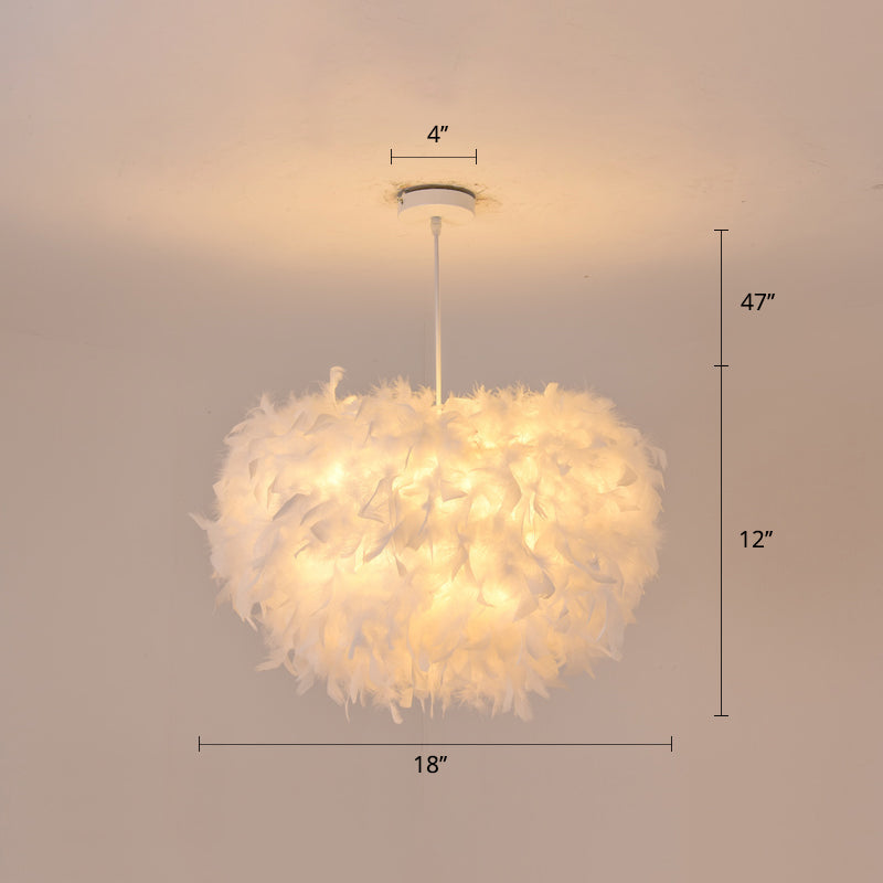 Goose Feather Dome Ceiling Light Fixture Simplicity White Hanging Pendant for Bedroom White 18" Clearhalo 'Ceiling Lights' 'Modern Pendants' 'Modern' 'Pendant Lights' 'Pendants' Lighting' 2415945
