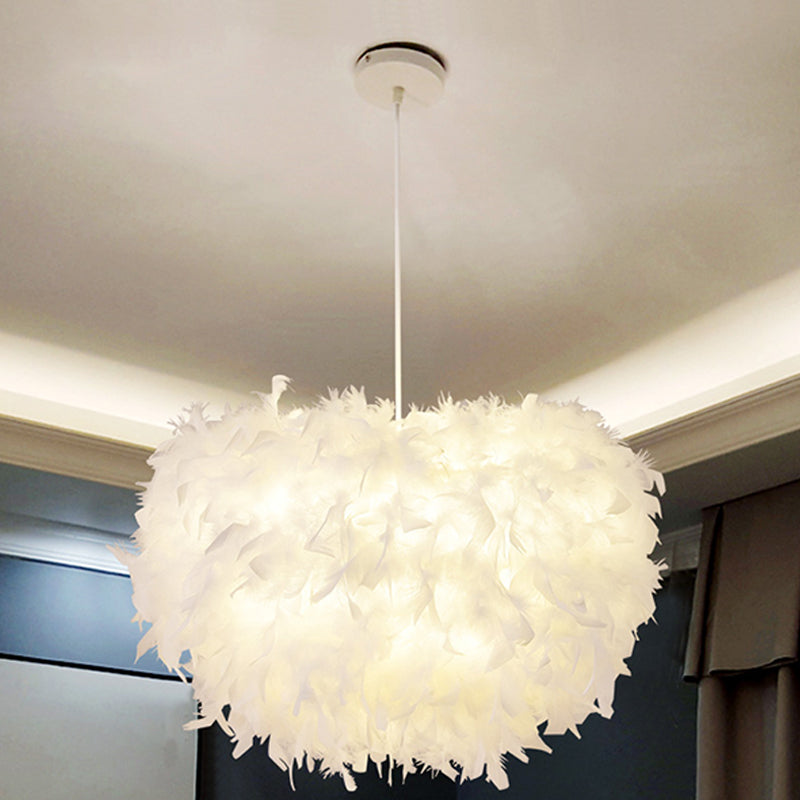Goose Feather Dome Ceiling Light Fixture Simplicity White Hanging Pendant for Bedroom Clearhalo 'Ceiling Lights' 'Modern Pendants' 'Modern' 'Pendant Lights' 'Pendants' Lighting' 2415946