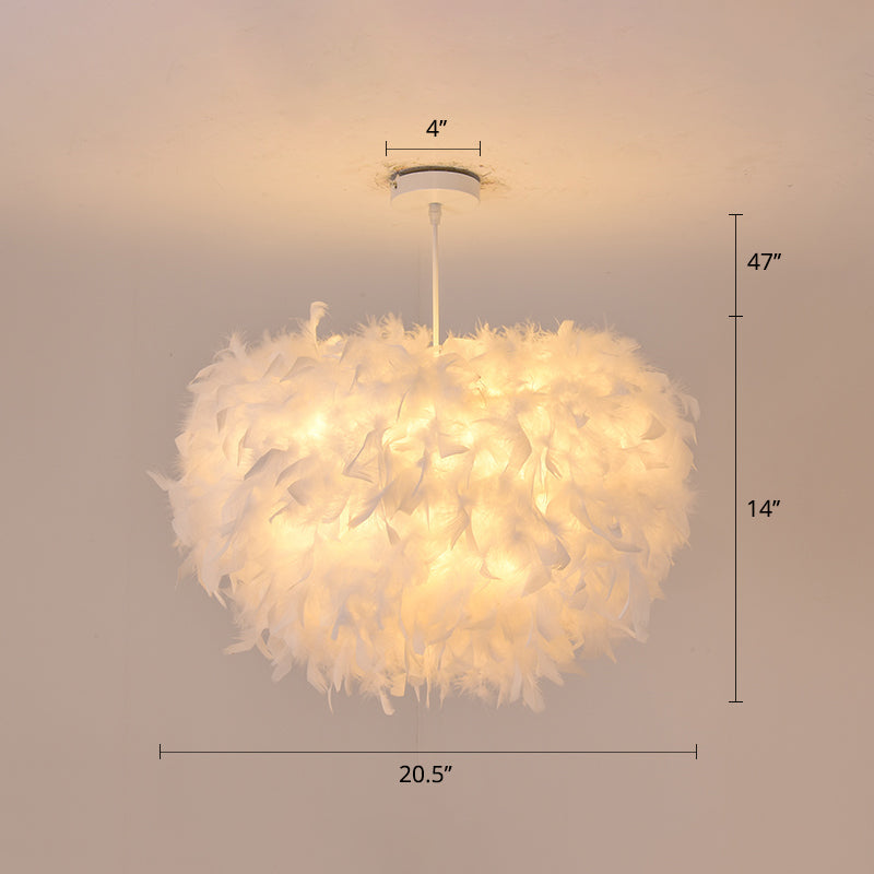 Goose Feather Dome Ceiling Light Fixture Simplicity White Hanging Pendant for Bedroom White 20.5" Clearhalo 'Ceiling Lights' 'Modern Pendants' 'Modern' 'Pendant Lights' 'Pendants' Lighting' 2415947