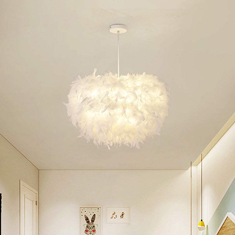 Goose Feather Dome Ceiling Light Fixture Simplicity White Hanging Pendant for Bedroom Clearhalo 'Ceiling Lights' 'Modern Pendants' 'Modern' 'Pendant Lights' 'Pendants' Lighting' 2415948