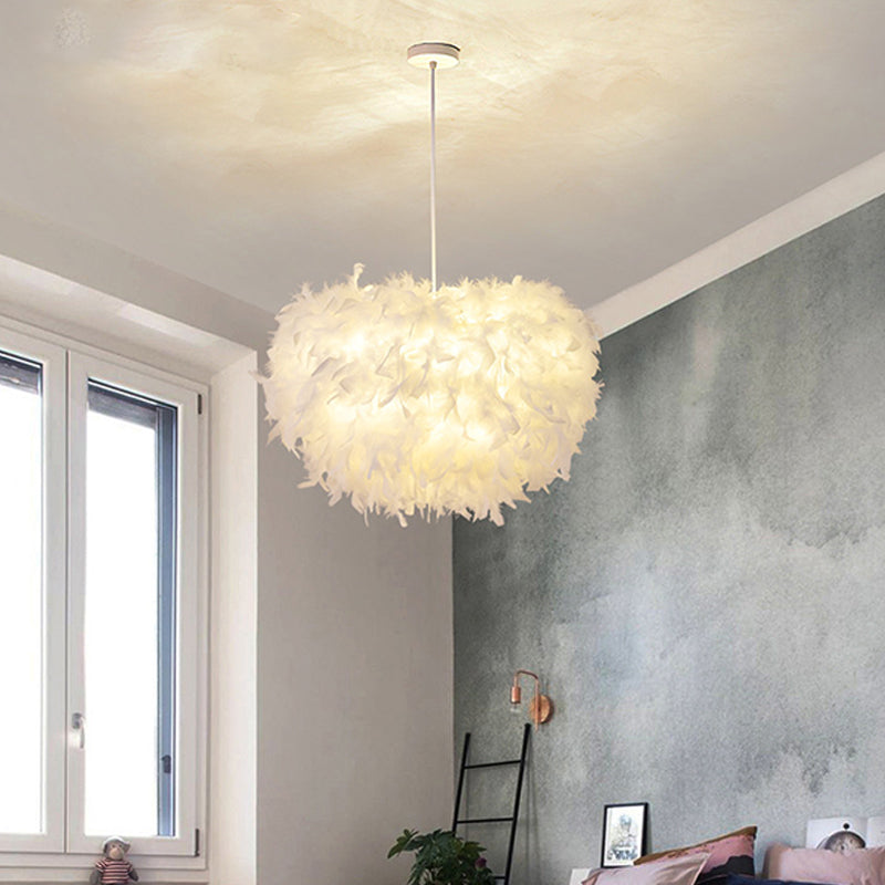 Goose Feather Dome Ceiling Light Fixture Simplicity White Hanging Pendant for Bedroom Clearhalo 'Ceiling Lights' 'Modern Pendants' 'Modern' 'Pendant Lights' 'Pendants' Lighting' 2415949