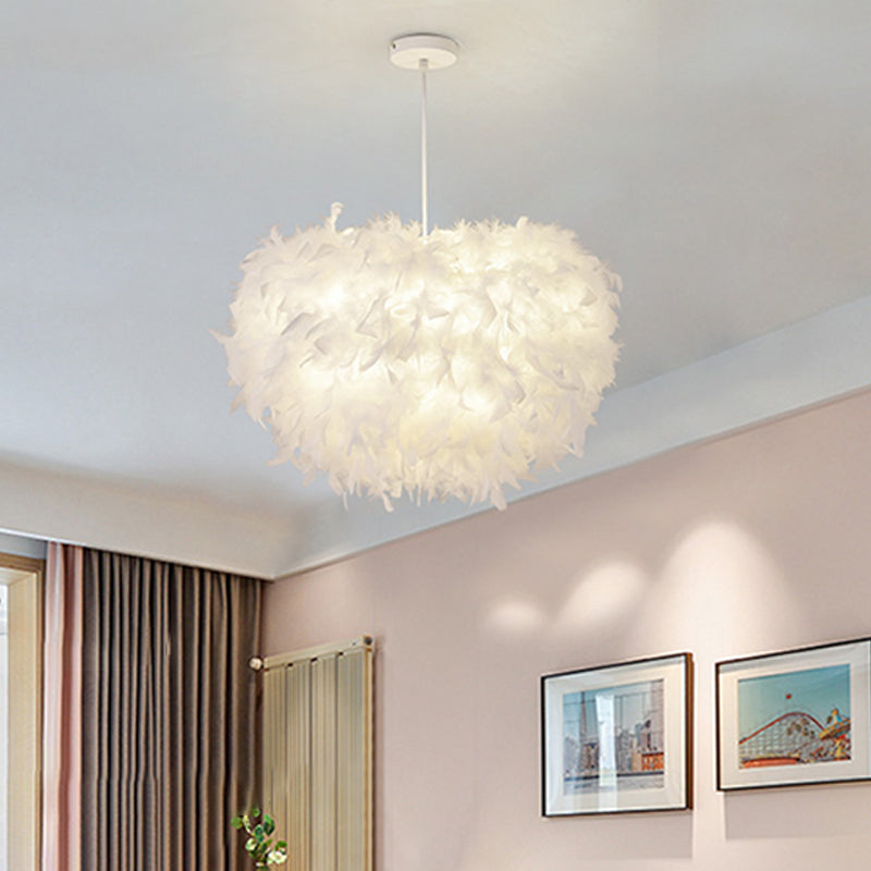 Goose Feather Dome Ceiling Light Fixture Simplicity White Hanging Pendant for Bedroom Clearhalo 'Ceiling Lights' 'Modern Pendants' 'Modern' 'Pendant Lights' 'Pendants' Lighting' 2415950