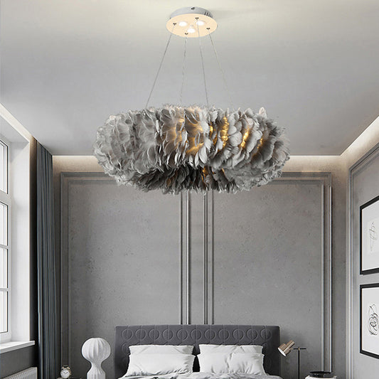 Nordic Loop Shaped Chandelier Pendant Feather Dining Room Suspended Lighting Fixture Grey Clearhalo 'Ceiling Lights' 'Chandeliers' 'Modern Chandeliers' 'Modern' Lighting' 2415954