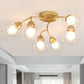 6/12 Lights Bedroom Semi Flush with Sphere Clear Glass Shade Modern Gold Led Semi Flush Ceiling Light 6 Gold B Clearhalo 'Ceiling Lights' 'Close To Ceiling Lights' 'Close to ceiling' 'Glass shade' 'Glass' 'Semi-flushmount' Lighting' 241608