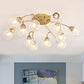 6/12 Lights Bedroom Semi Flush with Sphere Clear Glass Shade Modern Gold Led Semi Flush Ceiling Light 12 Gold A Clearhalo 'Ceiling Lights' 'Close To Ceiling Lights' 'Close to ceiling' 'Glass shade' 'Glass' 'Semi-flushmount' Lighting' 241609