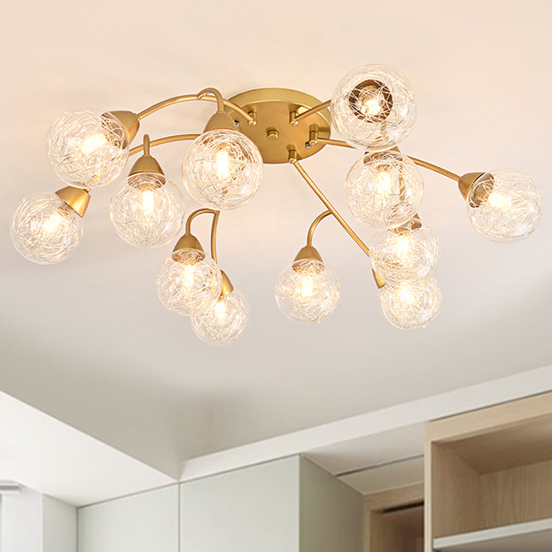 6/12 Lights Bedroom Semi Flush with Sphere Clear Glass Shade Modern Gold Led Semi Flush Ceiling Light Clearhalo 'Ceiling Lights' 'Close To Ceiling Lights' 'Close to ceiling' 'Glass shade' 'Glass' 'Semi-flushmount' Lighting' 241610