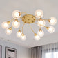 6/12 Lights Bedroom Semi Flush with Sphere Clear Glass Shade Modern Gold Led Semi Flush Ceiling Light 12 Gold B Clearhalo 'Ceiling Lights' 'Close To Ceiling Lights' 'Close to ceiling' 'Glass shade' 'Glass' 'Semi-flushmount' Lighting' 241611