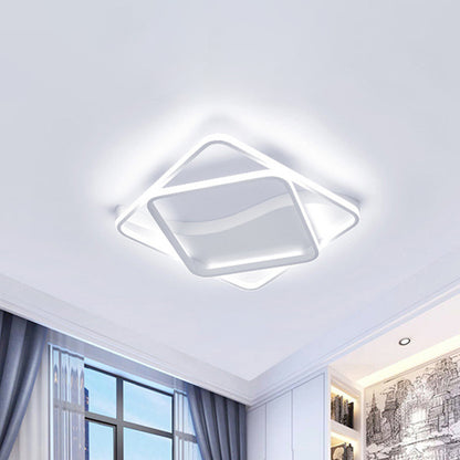 LED Bedroom Flush Mount with Square/Rectangular Acrylic Shade White/Brown Ceiling Lamp in Warm/White Light White 18" White Clearhalo 'Ceiling Lights' 'Close To Ceiling Lights' 'Close to ceiling' 'Flush mount' Lighting' 241636