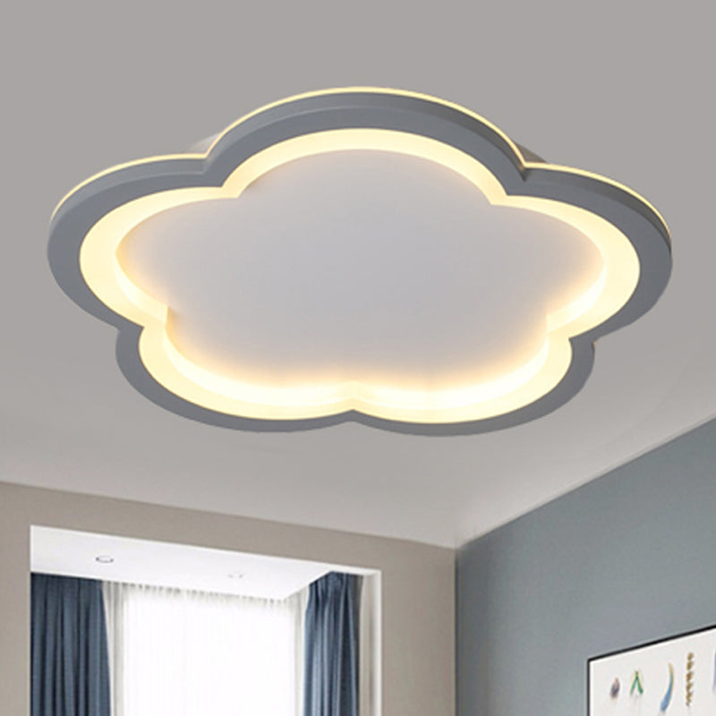Flower Metal Flush Light Simplicity LED White/Gray Ceiling Light Fixture with Acrylic Diffuser in White/Warm Light, 10"/14.5"/19"/23.5" Wide Grey Clearhalo 'Ceiling Lights' 'Close To Ceiling Lights' 'Close to ceiling' 'Flush mount' Lighting' 241661