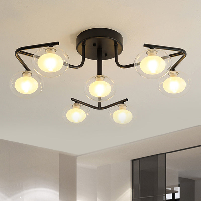 Clear Glass Global Semi Flush Mount with Multiple Rod Design Modernist 7/9 Lights Led Black Semi Flush Mount Lamp Fixture 7 Black Clearhalo 'Ceiling Lights' 'Close To Ceiling Lights' 'Close to ceiling' 'Glass shade' 'Glass' 'Semi-flushmount' Lighting' 241716