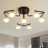 Clear Glass Global Semi Flush Mount with Multiple Rod Design Modernist 7/9 Lights Led Black Semi Flush Mount Lamp Fixture 7 Black Clearhalo 'Ceiling Lights' 'Close To Ceiling Lights' 'Close to ceiling' 'Glass shade' 'Glass' 'Semi-flushmount' Lighting' 241716
