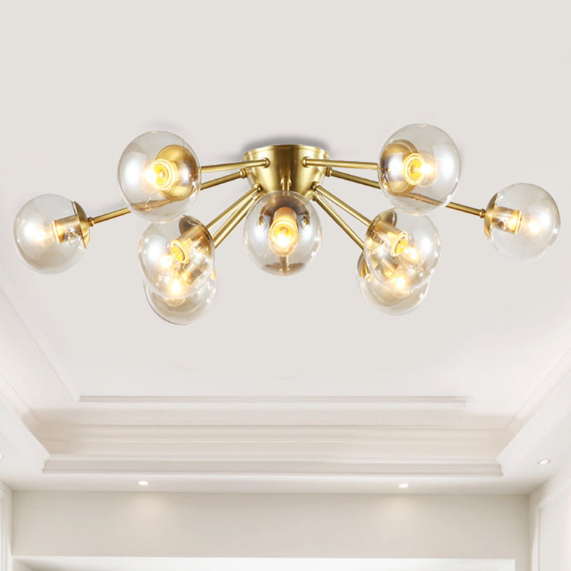 Spherical Clear Glass Semi Flush Lamp Modern Multi Lights Brass Semi Flush Mount Light Fixture with Starburst Design Brass Clearhalo 'Ceiling Lights' 'Close To Ceiling Lights' 'Close to ceiling' 'Glass shade' 'Glass' 'Pendant Lights' 'Semi-flushmount' Lighting' 241736