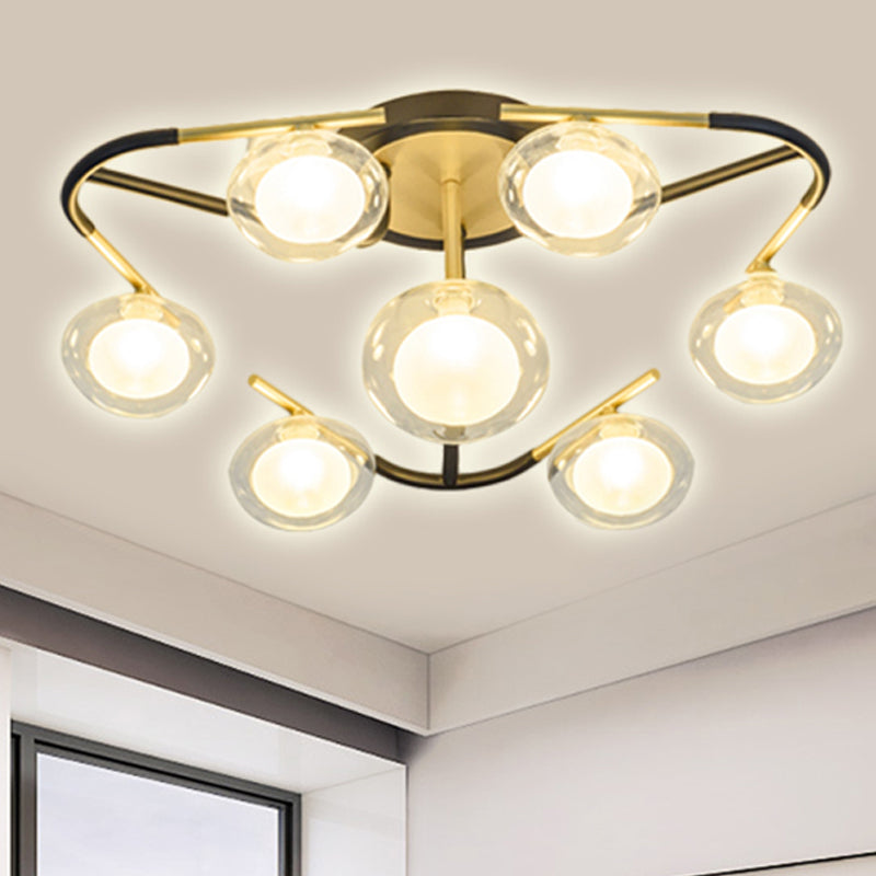 Black Multiple Rod Semi Flush Mount Modernist Multi Lights Led Metal Semi Flush Mount Lamp with Clear Glass Ball Shade Clearhalo 'Ceiling Lights' 'Close To Ceiling Lights' 'Close to ceiling' 'Semi-flushmount' Lighting' 241745