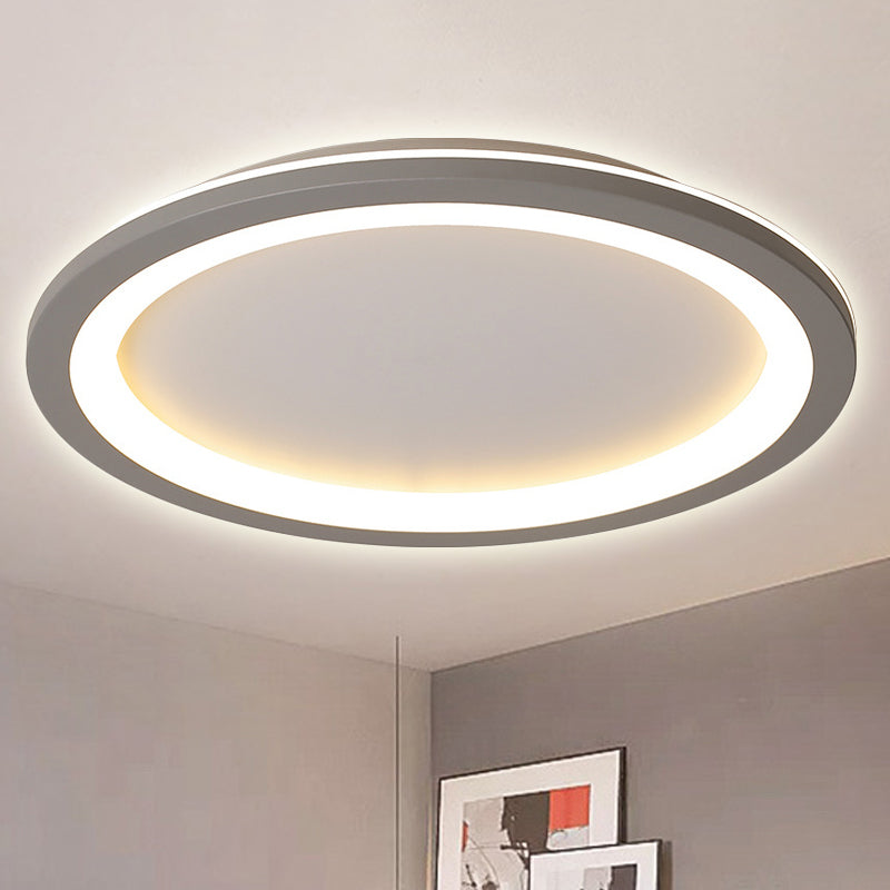 Circle Flush Mount Light Minimalist Metal LED Grey Light with Acrylic Diffuser in White/Warm Light, 10"/14.5"/19" Wide Grey Clearhalo 'Ceiling Lights' 'Close To Ceiling Lights' 'Close to ceiling' 'Flush mount' Lighting' 241760