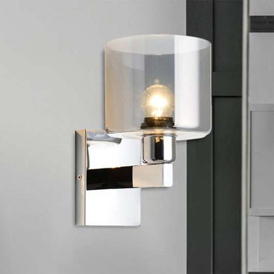 Cylindrical Grey Glass Wall Sconce Modernist 1 Light Chrome Wall Light Fixture with 1 Switch/2 Switches/No Switch Chrome No Switch Clearhalo 'Cast Iron' 'Glass' 'Industrial' 'Modern wall lights' 'Modern' 'Tiffany' 'Traditional wall lights' 'Wall Lamps & Sconces' 'Wall Lights' Lighting' 241798