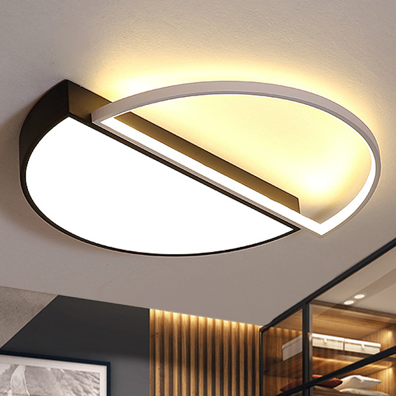 Semicircle Flush Lamp Modern Metal LED Black/White Ceiling Mounted Fixture with Acrylic Diffuser in White/Warm Light, 18"/21.5" Wide Clearhalo 'Ceiling Lights' 'Close To Ceiling Lights' 'Close to ceiling' 'Flush mount' Lighting' 241803