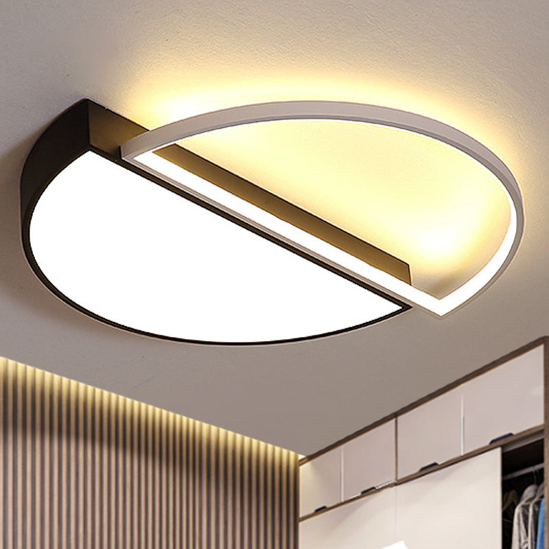Semicircle Flush Lamp Modern Metal LED Black/White Ceiling Mounted Fixture with Acrylic Diffuser in White/Warm Light, 18"/21.5" Wide Clearhalo 'Ceiling Lights' 'Close To Ceiling Lights' 'Close to ceiling' 'Flush mount' Lighting' 241804