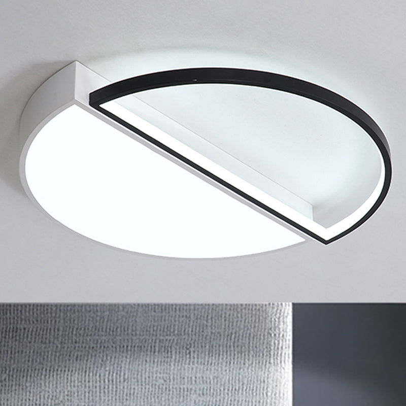 Semicircle Flush Lamp Modern Metal LED Black/White Ceiling Mounted Fixture with Acrylic Diffuser in White/Warm Light, 18"/21.5" Wide White White Clearhalo 'Ceiling Lights' 'Close To Ceiling Lights' 'Close to ceiling' 'Flush mount' Lighting' 241805