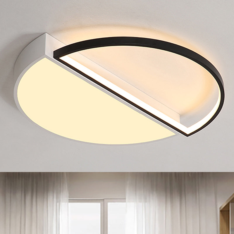 Semicircle Flush Lamp Modern Metal LED Black/White Ceiling Mounted Fixture with Acrylic Diffuser in White/Warm Light, 18"/21.5" Wide White Warm Clearhalo 'Ceiling Lights' 'Close To Ceiling Lights' 'Close to ceiling' 'Flush mount' Lighting' 241806