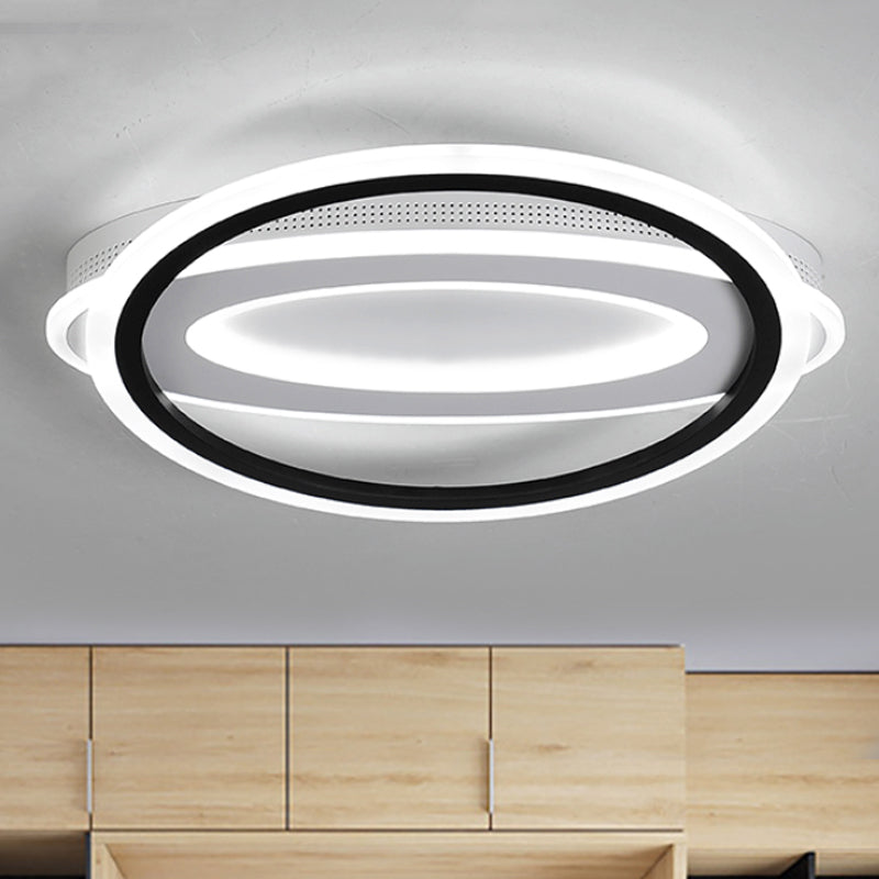 Elliptical Metal Flush Light Contemporary LED White Ceiling Lamp in White/Warm Light, 16.5"/19.5"/23.5" Wide White White Clearhalo 'Ceiling Lights' 'Close To Ceiling Lights' 'Close to ceiling' 'Flush mount' Lighting' 241846