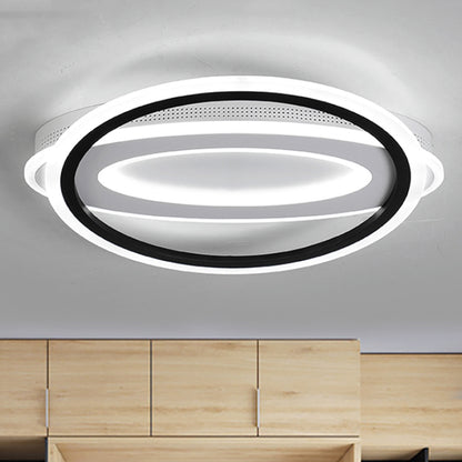 Elliptical Metal Flush Light Contemporary LED White Ceiling Lamp in White/Warm Light, 16.5"/19.5"/23.5" Wide White White Clearhalo 'Ceiling Lights' 'Close To Ceiling Lights' 'Close to ceiling' 'Flush mount' Lighting' 241846