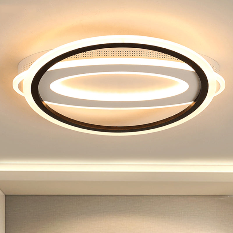 Elliptical Metal Flush Light Contemporary LED White Ceiling Lamp in White/Warm Light, 16.5"/19.5"/23.5" Wide White Warm Clearhalo 'Ceiling Lights' 'Close To Ceiling Lights' 'Close to ceiling' 'Flush mount' Lighting' 241847