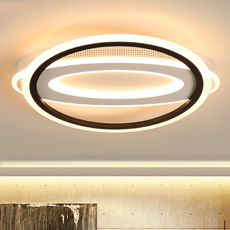 Elliptical Metal Flush Light Contemporary LED White Ceiling Lamp in White/Warm Light, 16.5"/19.5"/23.5" Wide Clearhalo 'Ceiling Lights' 'Close To Ceiling Lights' 'Close to ceiling' 'Flush mount' Lighting' 241848