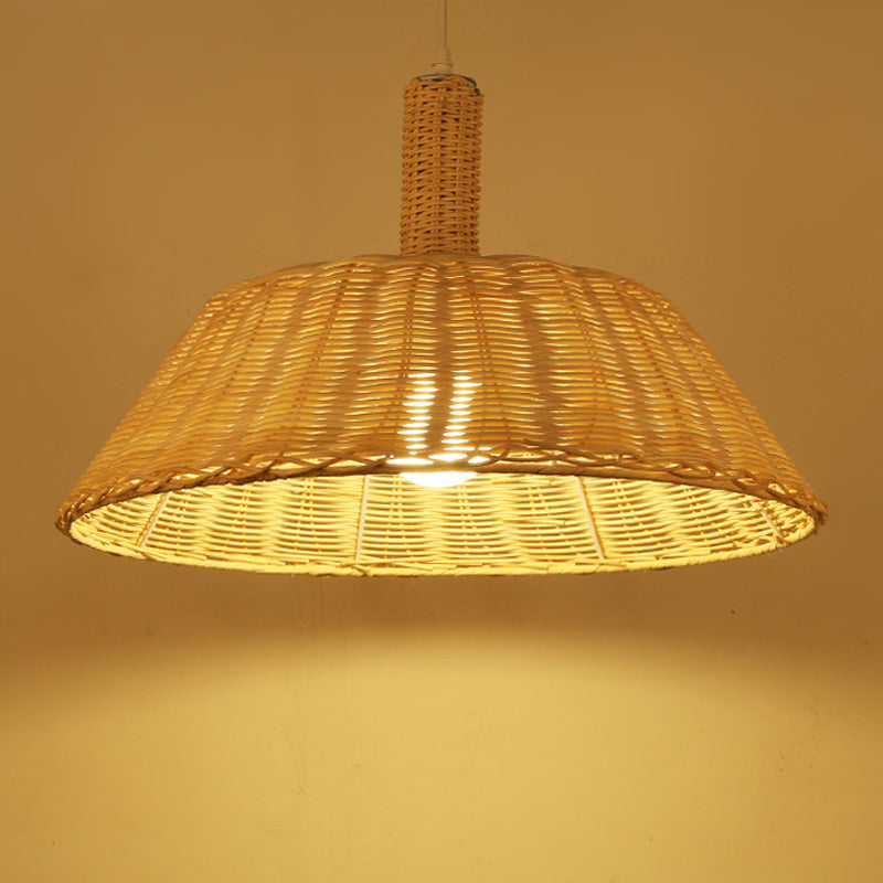 Country Style Hand-Woven Pendant Lighting with Barn Shade Rattan 15"/19" W 1 Bulb Indoor Suspension Lamp in Beige Clearhalo 'Ceiling Lights' 'Pendant Lights' 'Pendants' Lighting' 241918