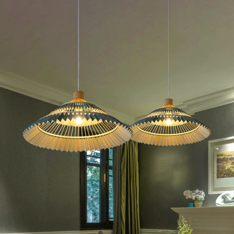 Blue Conical Shade Hanging Pendant Lamp South-East Asia 1 Head Bamboo Ceiling Lighting over Table, 16"/19.5" W Clearhalo 'Ceiling Lights' 'Modern Pendants' 'Modern' 'Pendant Lights' 'Pendants' Lighting' 242083