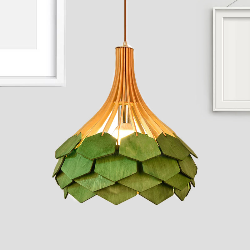 Pine Cone Hanging Light Fixture Modern Style Wood 1 Bulb Red/Blue Pendant Lamp for Dining Room Clearhalo 'Ceiling Lights' 'Modern Pendants' 'Modern' 'Pendant Lights' 'Pendants' Lighting' 242101