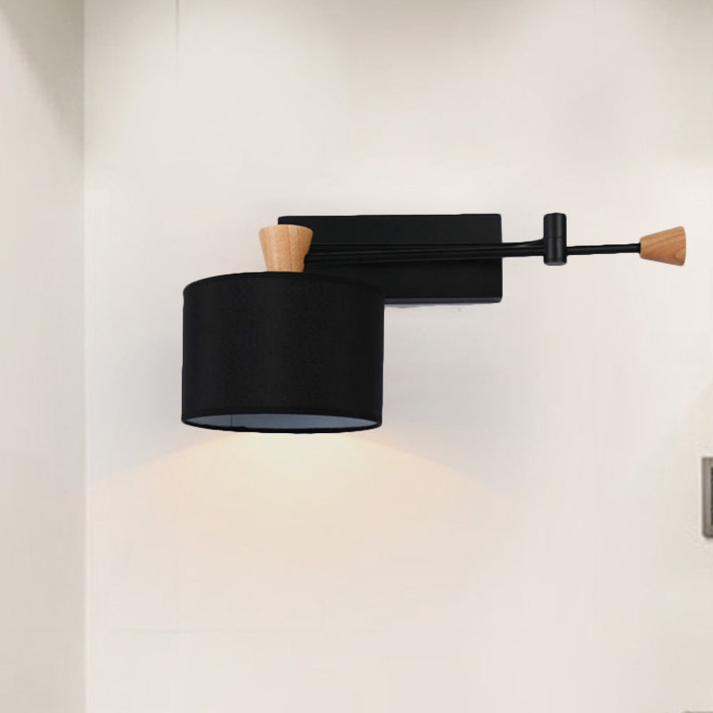 Drum Wall Light Sconce Modernism Fabric 1 Light Sconce Light in Black/White for Living Room Black Clearhalo 'Modern wall lights' 'Modern' 'Wall Lamps & Sconces' 'Wall Lights' Lighting' 242190