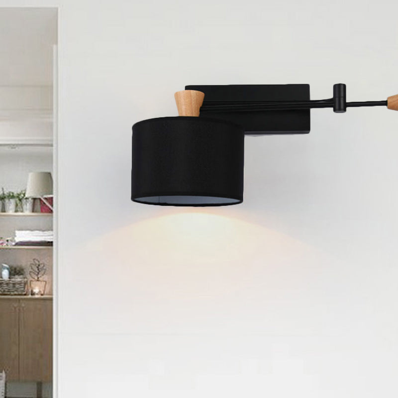 Drum Wall Light Sconce Modernism Fabric 1 Light Sconce Light in Black/White for Living Room Clearhalo 'Modern wall lights' 'Modern' 'Wall Lamps & Sconces' 'Wall Lights' Lighting' 242191