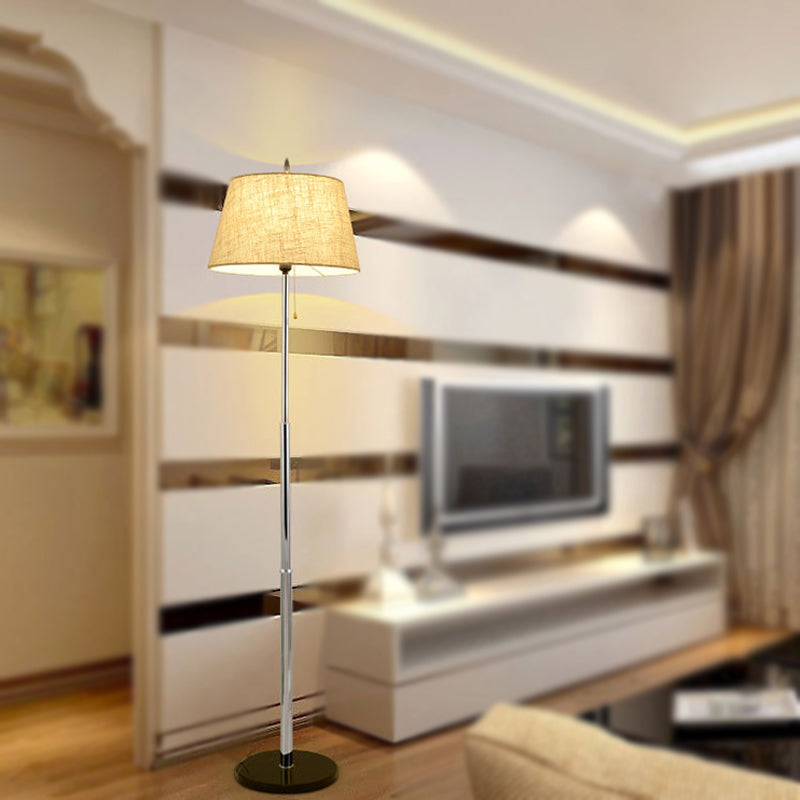 Tapered Floor Standing Lamp Modernism Fabric 1 Light Reading Floor Lamp in Beige with Base Beige Clearhalo 'Floor Lamps' 'Lamps' Lighting' 242209