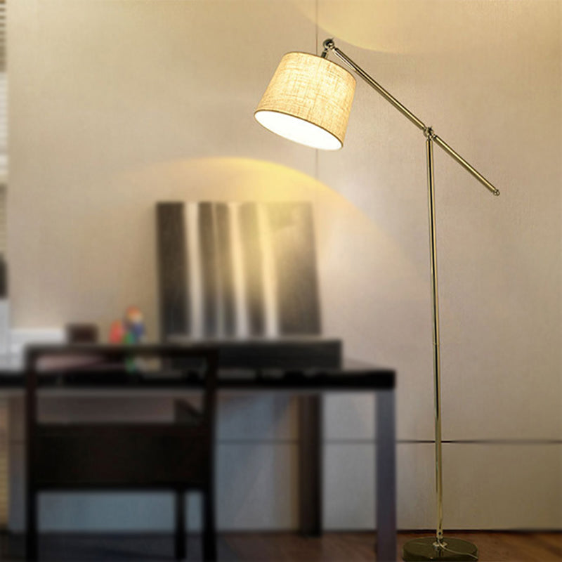 LED Cone Stand Up Lamp Modernism Fabric Floor Light in Beige with Adjustable Arm Beige Clearhalo 'Floor Lamps' 'Lamps' Lighting' 242259
