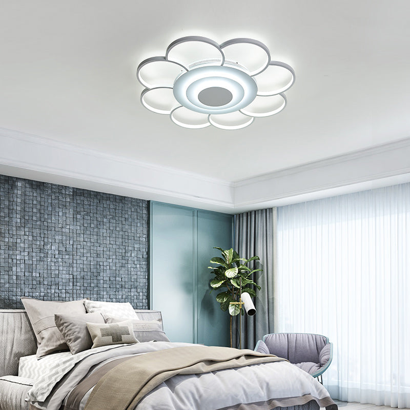 Sunflower Shaped Flushmount Ceiling Lamp Minimalist Metal White LED Flush Mounted Light for Bedroom Clearhalo 'Ceiling Lights' 'Close To Ceiling Lights' 'Close to ceiling' 'Flush mount' Lighting' 2422624