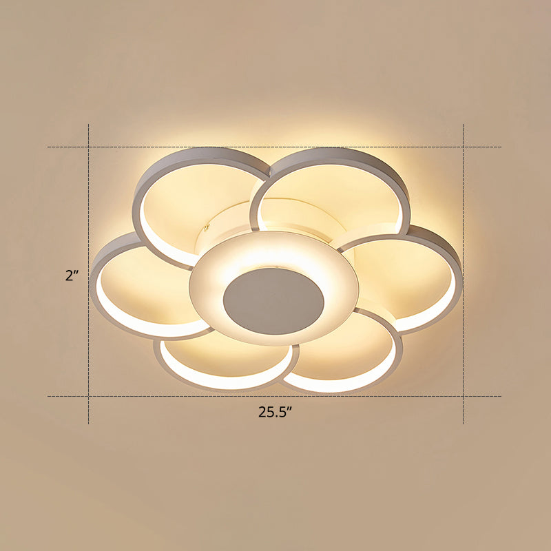 Sunflower Shaped Flushmount Ceiling Lamp Minimalist Metal White LED Flush Mounted Light for Bedroom White 25.5" Remote Control Stepless Dimming Clearhalo 'Ceiling Lights' 'Close To Ceiling Lights' 'Close to ceiling' 'Flush mount' Lighting' 2422627