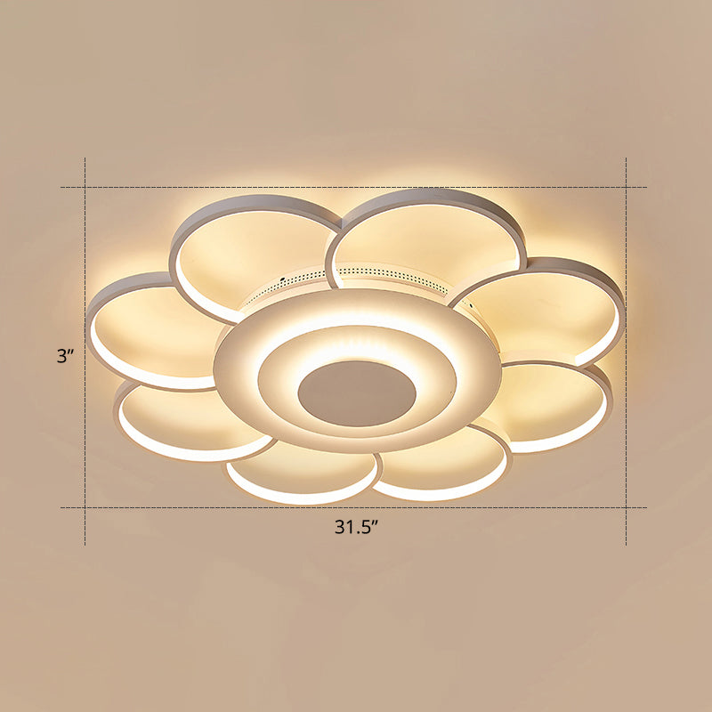 Sunflower Shaped Flushmount Ceiling Lamp Minimalist Metal White LED Flush Mounted Light for Bedroom White 31.5" Remote Control Stepless Dimming Clearhalo 'Ceiling Lights' 'Close To Ceiling Lights' 'Close to ceiling' 'Flush mount' Lighting' 2422629
