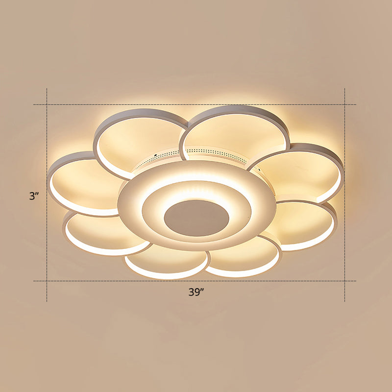 Sunflower Shaped Flushmount Ceiling Lamp Minimalist Metal White LED Flush Mounted Light for Bedroom White 39.5" Remote Control Stepless Dimming Clearhalo 'Ceiling Lights' 'Close To Ceiling Lights' 'Close to ceiling' 'Flush mount' Lighting' 2422630