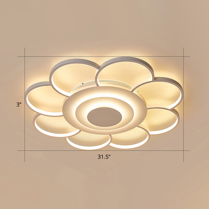 Sunflower Shaped Flushmount Ceiling Lamp Minimalist Metal White LED Flush Mounted Light for Bedroom White 31.5" White Clearhalo 'Ceiling Lights' 'Close To Ceiling Lights' 'Close to ceiling' 'Flush mount' Lighting' 2422631