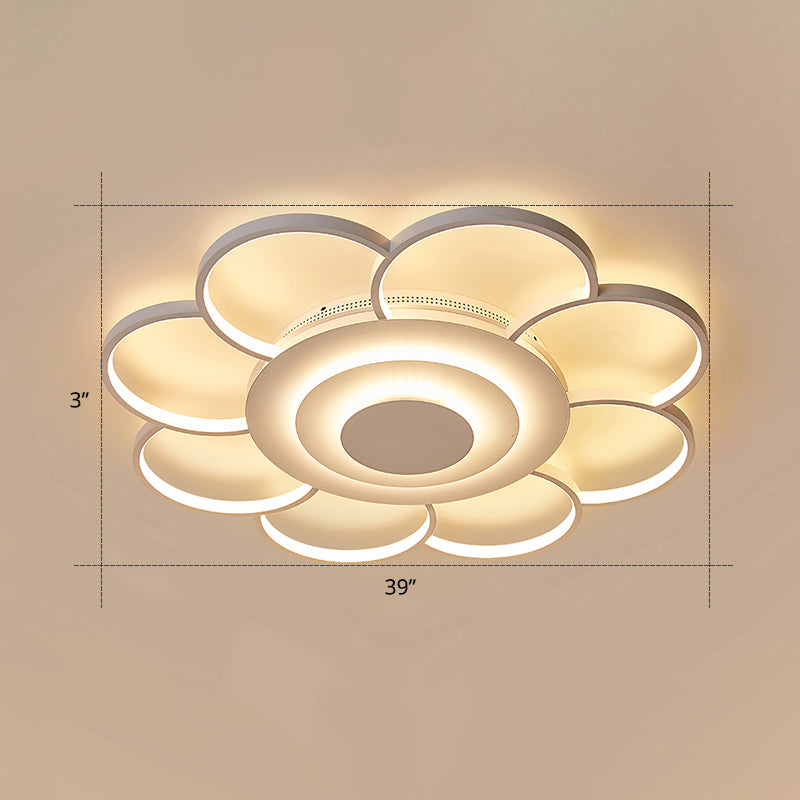 Sunflower Shaped Flushmount Ceiling Lamp Minimalist Metal White LED Flush Mounted Light for Bedroom White 39.5" White Clearhalo 'Ceiling Lights' 'Close To Ceiling Lights' 'Close to ceiling' 'Flush mount' Lighting' 2422634