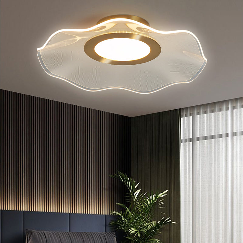 Acrylic Lotus Leaf Ceiling Lighting Artistic Gold Flush Mount LED Light for Bedroom Clearhalo 'Ceiling Lights' 'Close To Ceiling Lights' 'Close to ceiling' 'Flush mount' Lighting' 2422658