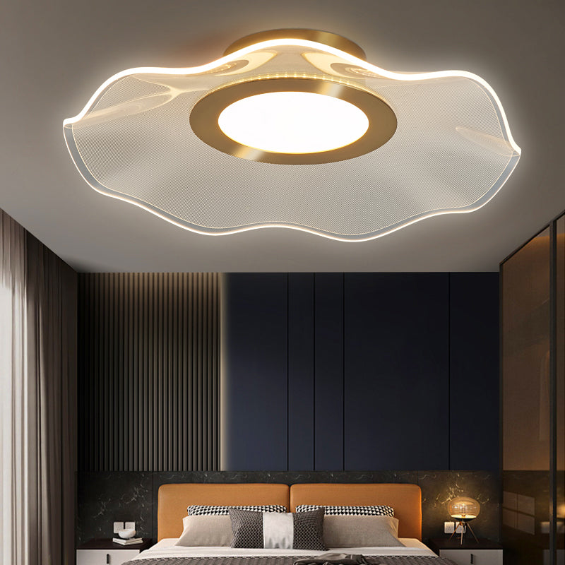Acrylic Lotus Leaf Ceiling Lighting Artistic Gold Flush Mount LED Light for Bedroom Clearhalo 'Ceiling Lights' 'Close To Ceiling Lights' 'Close to ceiling' 'Flush mount' Lighting' 2422659