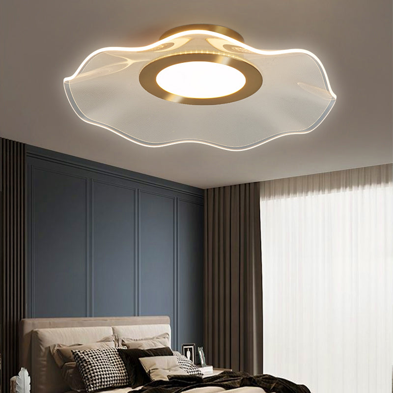 Acrylic Lotus Leaf Ceiling Lighting Artistic Gold Flush Mount LED Light for Bedroom Clearhalo 'Ceiling Lights' 'Close To Ceiling Lights' 'Close to ceiling' 'Flush mount' Lighting' 2422661