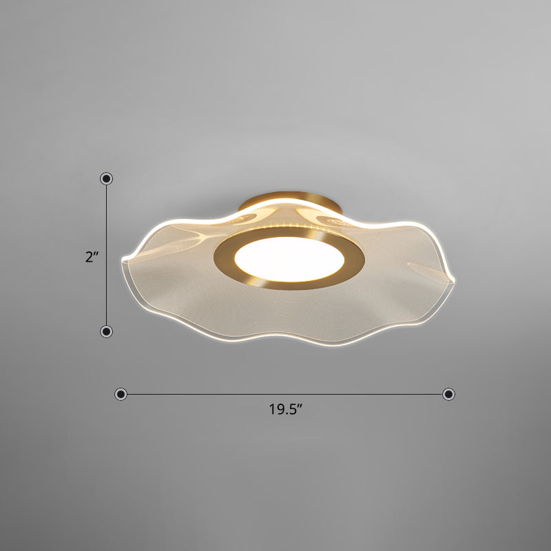 Acrylic Lotus Leaf Ceiling Lighting Artistic Gold Flush Mount LED Light for Bedroom Gold 19.5" Warm Clearhalo 'Ceiling Lights' 'Close To Ceiling Lights' 'Close to ceiling' 'Flush mount' Lighting' 2422662