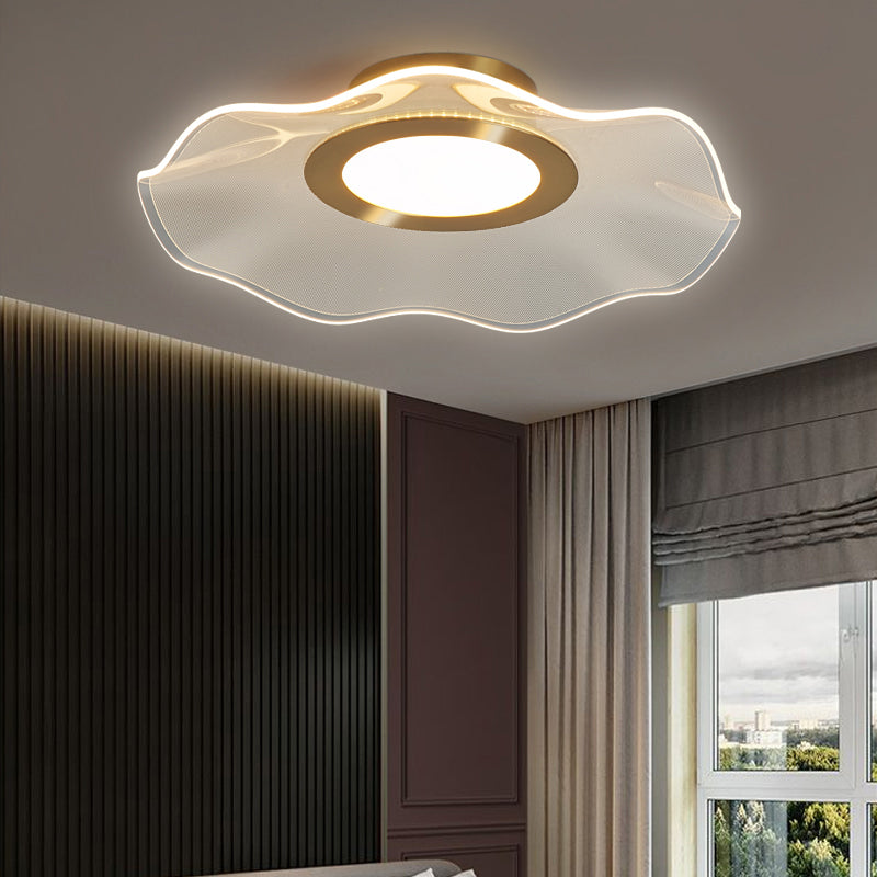 Acrylic Lotus Leaf Ceiling Lighting Artistic Gold Flush Mount LED Light for Bedroom Clearhalo 'Ceiling Lights' 'Close To Ceiling Lights' 'Close to ceiling' 'Flush mount' Lighting' 2422663