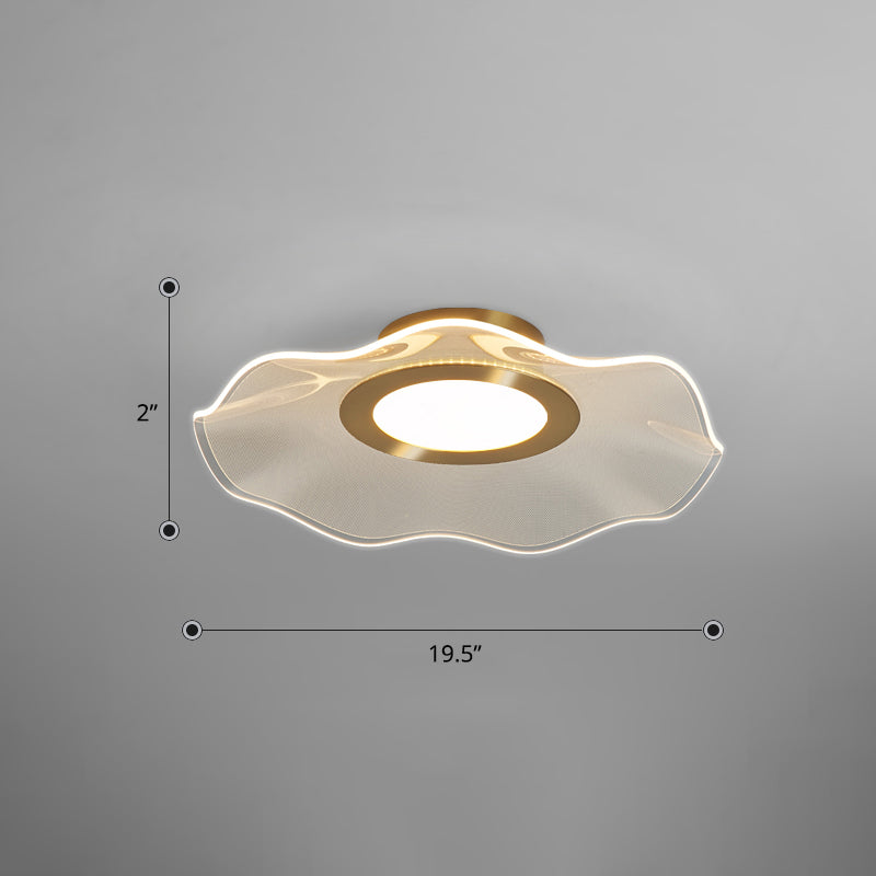 Acrylic Lotus Leaf Ceiling Lighting Artistic Gold Flush Mount LED Light for Bedroom Gold 19.5" Third Gear Clearhalo 'Ceiling Lights' 'Close To Ceiling Lights' 'Close to ceiling' 'Flush mount' Lighting' 2422664