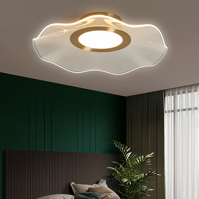 Acrylic Lotus Leaf Ceiling Lighting Artistic Gold Flush Mount LED Light for Bedroom Clearhalo 'Ceiling Lights' 'Close To Ceiling Lights' 'Close to ceiling' 'Flush mount' Lighting' 2422665