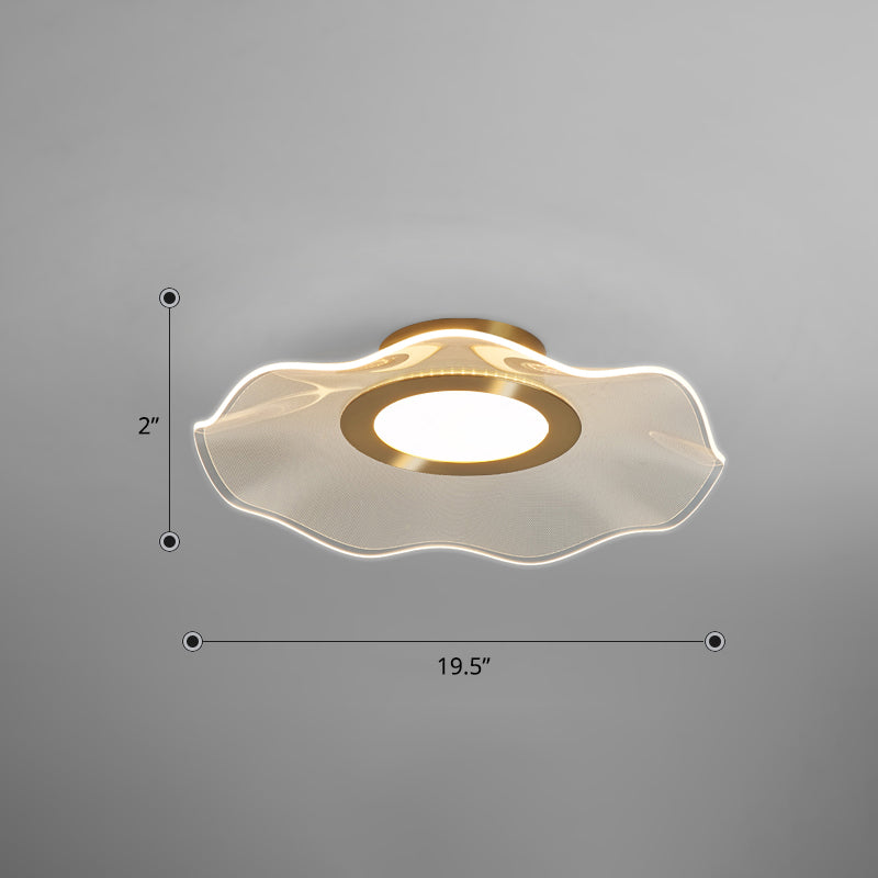 Acrylic Lotus Leaf Ceiling Lighting Artistic Gold Flush Mount LED Light for Bedroom Gold 19.5" Remote Control Stepless Dimming Clearhalo 'Ceiling Lights' 'Close To Ceiling Lights' 'Close to ceiling' 'Flush mount' Lighting' 2422666