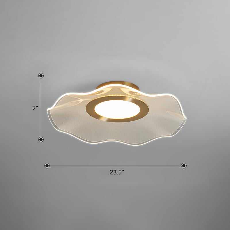 Acrylic Lotus Leaf Ceiling Lighting Artistic Gold Flush Mount LED Light for Bedroom Gold 23.5" Warm Clearhalo 'Ceiling Lights' 'Close To Ceiling Lights' 'Close to ceiling' 'Flush mount' Lighting' 2422668